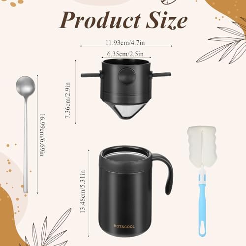 Portable 16oz Pour Over Coffee Maker Set with Spoon and Brush