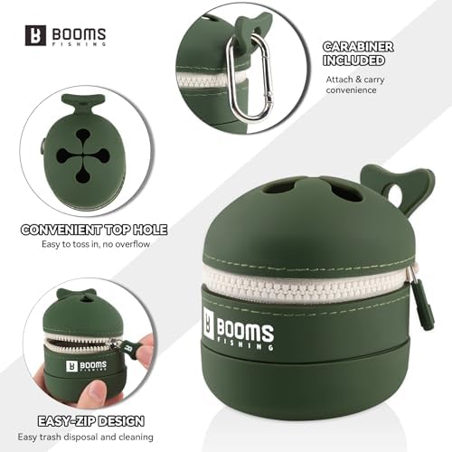 Booms Fishing Portable Trash Pouch: Silicone Expandable & Collapsible Fishing Line Waste Cantainer - Eco-Friendly Reusable Garbage Holder for Fishing, Hiking, Camping & Outdoor Activities - ST2 Green