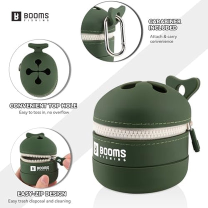 Booms Fishing Portable Trash Pouch: Silicone Expandable & Collapsible Fishing Line Waste Cantainer - Eco-Friendly Reusable Garbage Holder for Fishing, Hiking, Camping & Outdoor Activities - ST2 Green