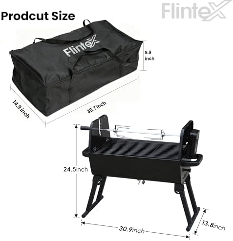 Flintex Portable Charcoal Grill, Dual Zone Rotisserie & Grill, Grill & Bag
