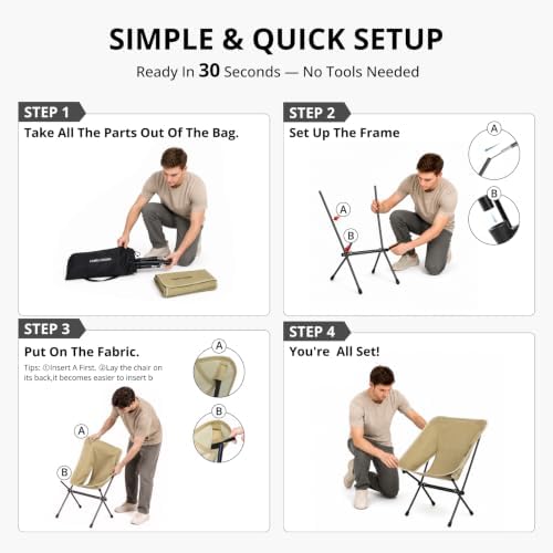 CAMEL CROWN Portable Camping Chair Lightweight Compact Folding Chair Mesh for Outdoor Camp Travel Beach Picnic Festival Hiking Backpacking (Brown, 1 Pack)