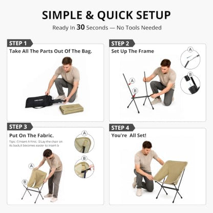 CAMEL CROWN Portable Camping Chair Lightweight Compact Folding Chair Mesh for Outdoor Camp Travel Beach Picnic Festival Hiking Backpacking (Brown, 1 Pack)
