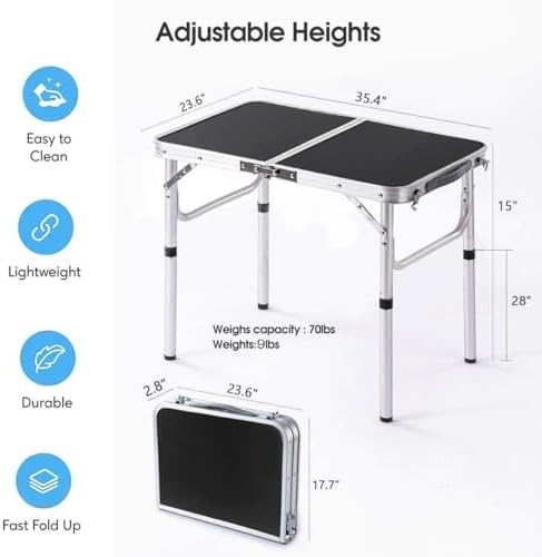 YUFIFAIRY Folding Camping Table, 36''L x24''W, Portable Aluminum Camp Table