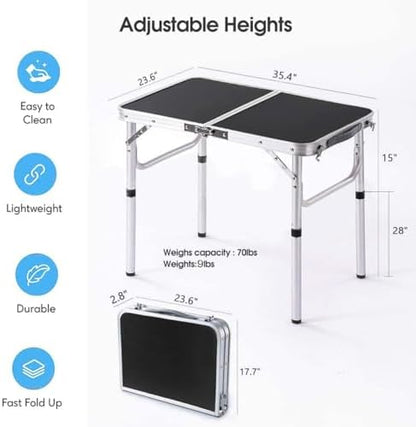 YUFIFAIRY Folding Camping Table, 36''L x24''W, Portable Aluminum Camp Table