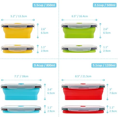 Collapsible Food Storage Containers with Airtight Lid, 4 Sizes, Annaklin Small and Large Stacking Silicone Collapsible Meal Prep Container Set for Leftover, Microwave Freezer Dishwasher Safe, Set of 4