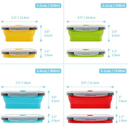 Collapsible Food Storage Containers with Airtight Lid, 4 Sizes, Annaklin Small and Large Stacking Silicone Collapsible Meal Prep Container Set for Leftover, Microwave Freezer Dishwasher Safe, Set of 4