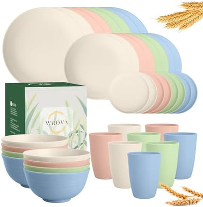 Wrova Wheat Straw Dinnerware Sets 40PCS, Unbreakable Plates and Bowls Sets Service for 8, Microwave and Dishwasher Safe Dish Set, Dinning Plates/Cereal Bowls/Drinking Cups for Kitchen,Camping-Nordic