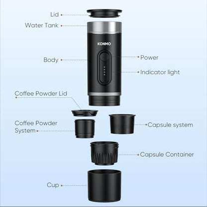 Portable Espresso Machine for Travel, Self-Heating Coffee Maker