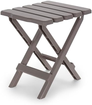 Camco Adirondack Portable Outdoor Camping Small Weatherproof Rustproof Durable Plastic Folding Side Table for Indoor and Outdoor Use, Taupe