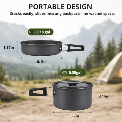 aiGear Camping Cookware with Pot Pan Kettle Cutlery Tableware 1-2 People