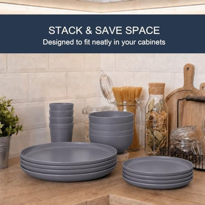 28 Piece Dinnerware Sets for 4, Unbreakable Plates and Bowls Set