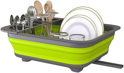 THANSTAR Collapsible Dish Drying Rack for RV Campers Portable Dinnerware Drainer Organizer for Kitchen Travel Trailer-Green