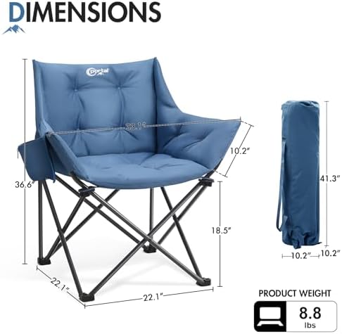 Portal Oversized Padded Camping Chair,350 lbs Folding Chairs Outdoor,Blue