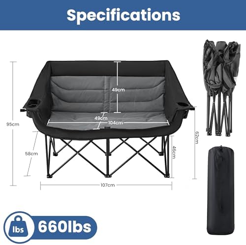 Asrug 2 Person Padded Double Camping Chair Loveseat (Black & Dark Gray)