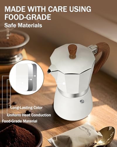 Coffee Maker Stovetop Espresso Maker 12 Cup Aluminum Moka Pot Percolator 20oz 600ml Easy Brewing for Electric Ceramic Stoves Home Camping Italian Cuban Café Classic White