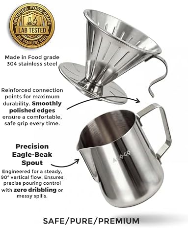 AGOGO Stainless Pour Over Coffee Maker Set, 50 Paper Filters, 20oz, Sliver