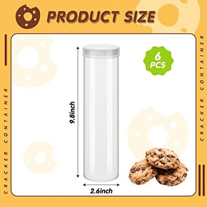 Suclain 6 Pieces Cylinder Cracker Containers Saltine Sleeve Storage Container Plastic Cracker Keeper with Lid Airtight Spaghetti Cookie Holder for Food Pantry Cereal Chips