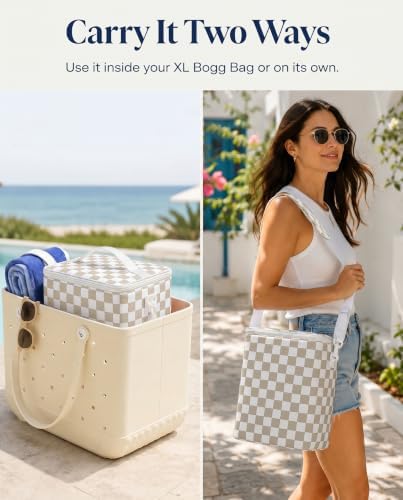 Insulated Cooler Organizer Insert Compatible with XL Bogg Bag,2-in-1 Dry-Wet Separate Tote Insert Leakproof Cooler&Mesh Storage Bag,Bogg Bag Accessories for Beach,Camping