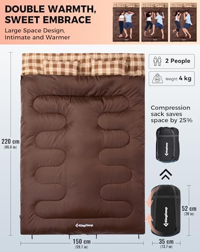 KingCamp Double Sleeping Bag for Adults, Queen Size 2 Person Sleeping Bag