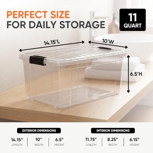Superio 11 Quart Clear Plastic Storage Boxes with Lids, Stackable Organizer Containers, BPA-Free Storage Bins for Home, Office, School & Dorm, 1 Pack