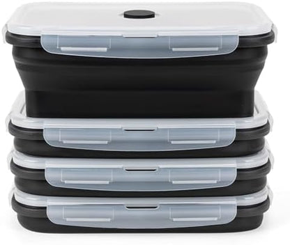 Collapsible Silicone Food Storage Containers Set with Lid & Air Vent,Foldable Lunch Containers(4PCS,Black,40oz)