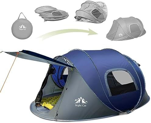 Night Cat Pop-up Camping Tent: 2 to 4 Person Tent Waterproof Instant Easy Setup Family Tent