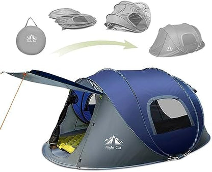 Night Cat Pop-up Camping Tent: 2 to 4 Person Tent Waterproof Instant Easy Setup Family Tent