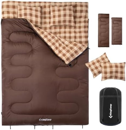 KingCamp Double Sleeping Bag for Adults, Queen Size 2 Person Sleeping Bag