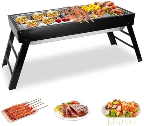 Foldable Charcoal BBQ Grill, 21.8x8.8x12in Portable Grill Charcoal with Side Table, Stainless Steel BBQ Grill, Easy Setup Tabletop Barbecue Grill for Camping Picnic Outdoor Party Backyard Travel