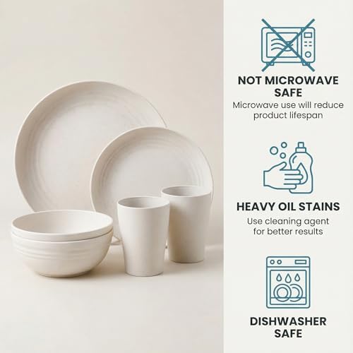 Supernal 32Pcs Beige Wheat Straw Dinnerware Set for 8, Unbreakable Dishes