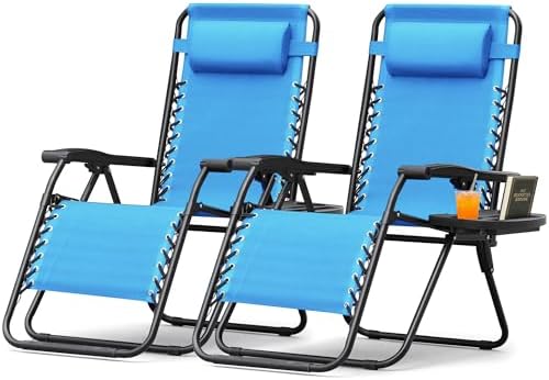 Homall Zero Gravity Chair Adjustable Folding Lawn Lounge Chairs Outdoor Lounge Gravity Chair Camp Reclining Chair with Pillows for Poolside Backyard and Beach Set of 2 (Sky Blue)