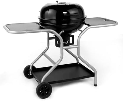 50.8" Portable Round Kettle Charcoal Grill,Metal Outdoor Barbecue Smoker,Heavy Duty Outdoor BBQ Grill,Vertical Camping Barbecue Grill,with Side Tables,for Garden Patio Beach Backyard (Black)