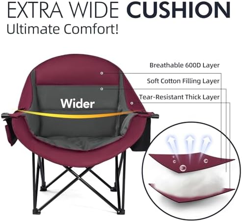 Oversized Camping Chairs for Adults - Heavy Duty Padded Outdoor Camp Chair