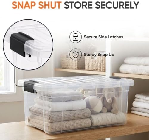 Superio Storage Bins with Lids, Clear Plastic Containers for Organizing, Stackable Totes, BPA Free, Odor Free, Organizer Boxes for Home, and Dorm (6 Pack, 36 Qt)