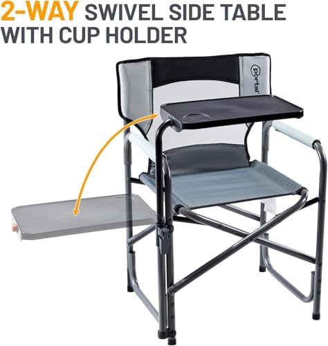 Portal Director Camping Chair with 2-Way Rotating Side Table, 300 lb, Gray
