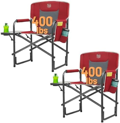 TIMBER RIDGE Aluminum Oversized Camping Chair, Lightweight Portable Directors Chair with Side Table Detachable Side Pocket for Outdoor Camping, Lawn, Picnic, Support 400lbs Red 2 Pack