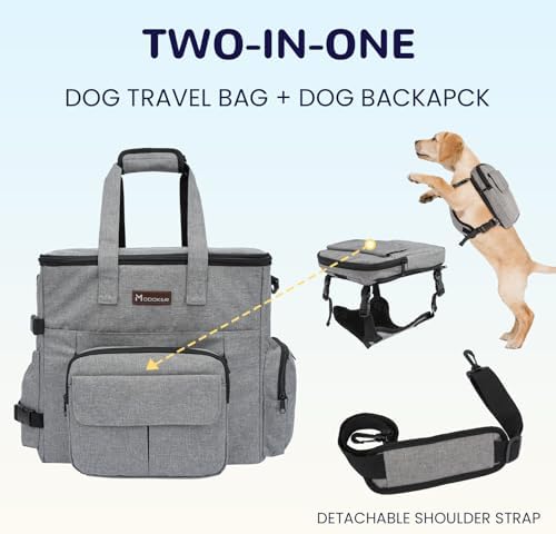 Modoker Dog Travel Organizer with 2 Collapsible Bowls for Supplies & Accessories, Airline Approved Dog Tote Pet Travel Bag with 2 Travel Food Container