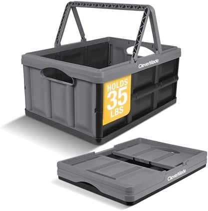 CleverMade Collapsible Shopping Basket, 32L Storage Crate, 1 Pack, Stone