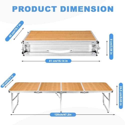 Moosinily Small Camping Table 4FT Folding Picnic Table Foldable Low Camp Table Portable Short Aluminum Outdoor Short Floor Beach BBQ Travel Yellow 47.2×15.7 inch