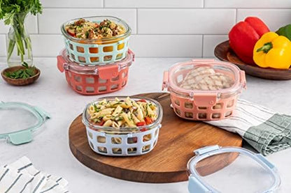 Ello Duraglass 3.4 Cup Round Glass Meal Prep Containers, 10 Pc, Melon