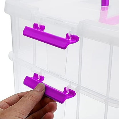 JUXYES 2-Tiers Plastic Stack Carry Storage Containers Box wih Handle Lids