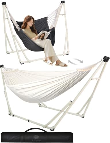 ANYOO 2-in-1 Hammock & Chair Stand with Collapsible Steel Frame & Carry Bag