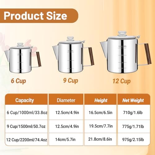 No Coating 12 Cup Percolator Coffee Pot 304 Stainless Steel