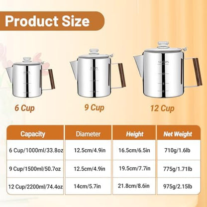 No Coating 12 Cup Percolator Coffee Pot 304 Stainless Steel