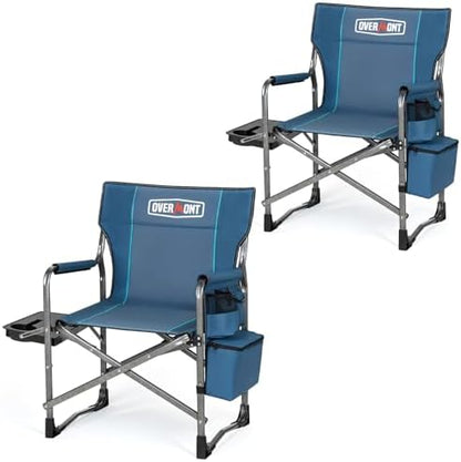 Overmont 2 Pack Folding Camping Chairs with Side Tables, 400 lb Each