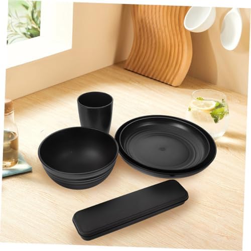 20pcs Black Dinnerware Set for 4 People with Reusable Forks, Spoons, Knives, Bowls, Plates, and Cups – Portable Picnic and Travel Utensils for Outdoor Dining
