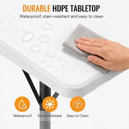 Folding Table, 36in Folding Table Portable with Built-in Handle, Plastic Table with Heavy Duty Steel Legs Supports to 300lbs, Suitable for Party, Camping, Events Indoor&Outdoor Use, White