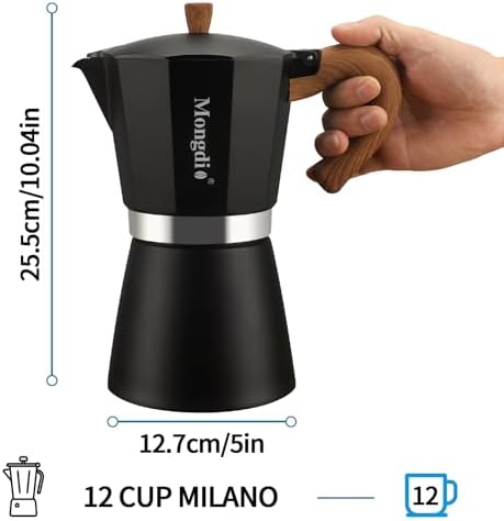 Mongdio Stovetop Espresso Maker Moka Pot, Cuban Coffee Maker Stove top coffee maker Moka Italian Espresso Greca Coffee Maker Brewer Percolator, 12 Espresso Cups, 20 oz - Black
