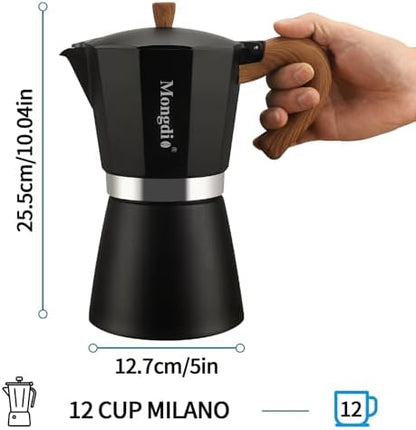 Mongdio Stovetop Espresso Maker Moka Pot, Cuban Coffee Maker Stove top coffee maker Moka Italian Espresso Greca Coffee Maker Brewer Percolator, 12 Espresso Cups, 20 oz - Black