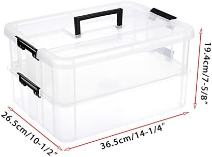JUXYES 2-Tiers Plastic Stack Carry Storage Containers Box wih Handle Lids